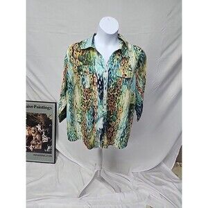 basic editions Watercolor Geometric Button Front Blouse Womens XXXL 22
